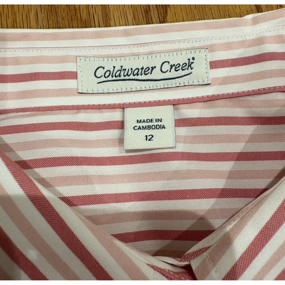 Coldwater Creek Shirt Womens 12 Pink Stripe Button Front 100% Cotton Preppy NEW - Picture 7 of 9